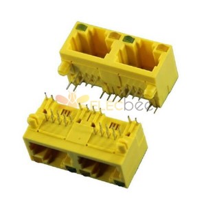 2pcs Jack RJ45 Modulaire R/A 2-PORT 1X2 Unshield Ethernet Network Connector pour couleur jaune avec leds