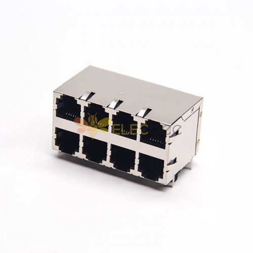 2x4 RJ45 Jack Modualr Connector Shielded Jack Through Hole PCB Mount