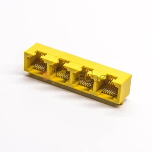 4 Port RJ45 8P8C Socket 90 Degree Yellow Shell Right Angled for PCB Mount