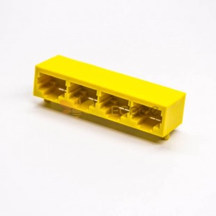 8p8c 소켓 노란색 쉘 4 포트 LED 20개 없는 구멍 PCB 마운트를 통해 각진 비차폐
