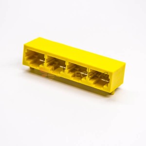 非遮罩rj45座黃色全塑4端口穿孔式接PCB板帶燈