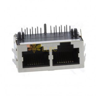 Double RJ45 Connecteur Right Angle Femelle Shielded Sans LED