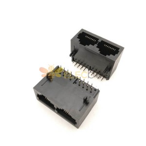 Dual RJ45 LAN Conector de red modular 8P8C 1x2 Todos los plásticos 90 grados desparasparabrisas sin led hembra