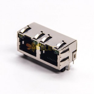 EMI LED가 장착된 PCB 마운트용 듀얼 RJ45 모듈 네트워크 직각 DIP