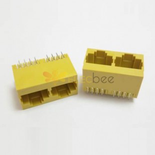 Double RJ45 Socket 180 Degree pour PCB Mount Unshieded Without Led Connector