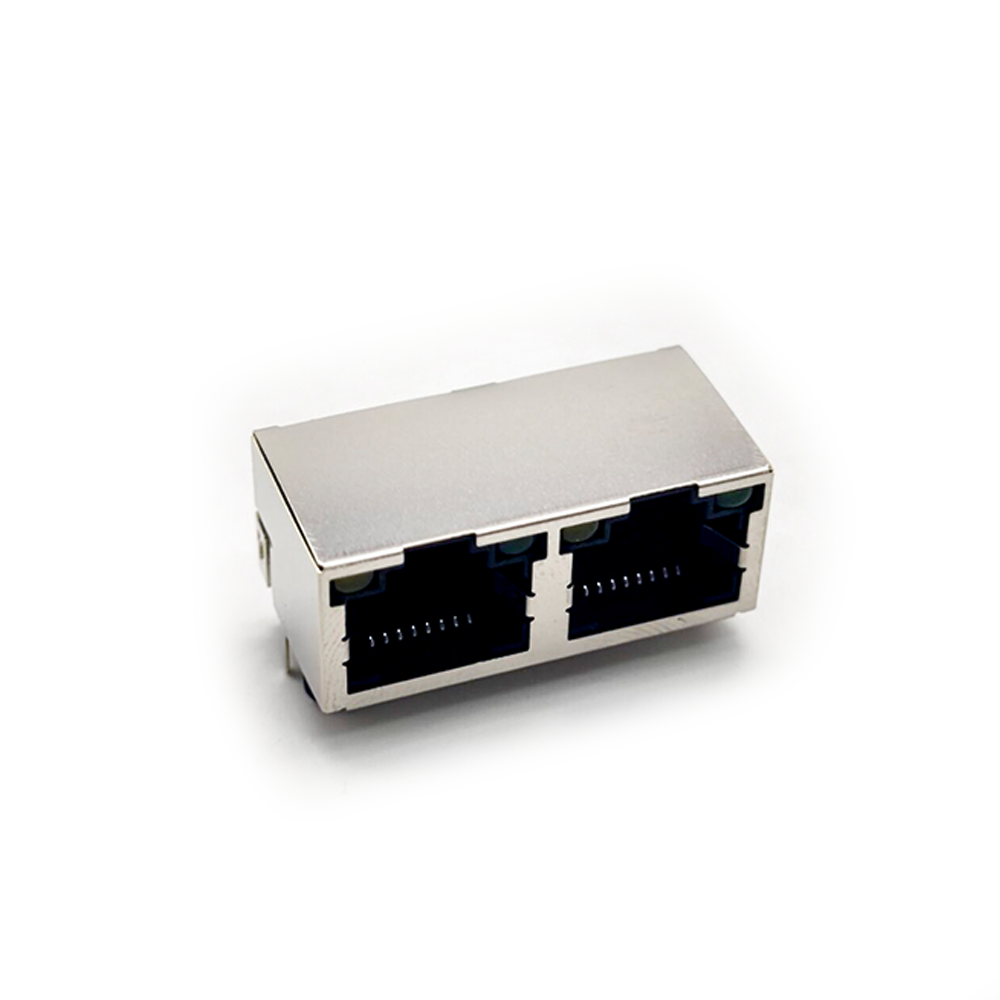 Connettori Ethernet RJ45 angolati a destra attraverso foro dual port DIP tipo PCB Monto