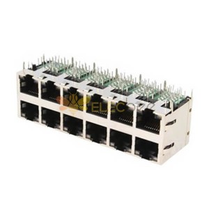 双层RJ45连接器2X6 10/100Mbps带滤波器屏蔽带灯