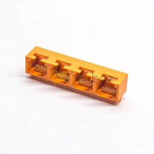 Laranja RJ45 Jack Cconnector 4 Port Angled 8p8c DIP Through Hole para PCB Mount