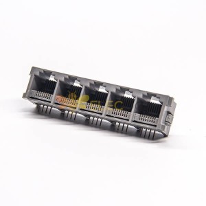 rj45模組連接器彎式1x5母座8p8c插板接PCB板不帶遮罩