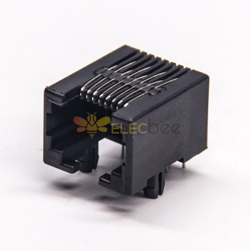 RJ45 Conector en ángulo 8P8C Plástico negro Sin blindaje Jack PCB Montaje