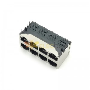 RJ45 Bayan PCB Konektörü 2*4 8 Port RJ45 Çift Sıra lı Kalkanlı ve LED'siz