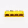 Prise femelle RJ45 connecteur à 90 degrés 4 ports 8P jaune Unshield sans LED 20pcs