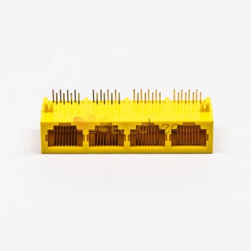 rj45母座pcb黃色全塑彎式4口8P不帶燈 20pcs