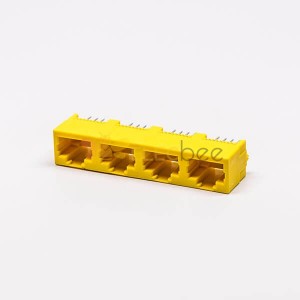 2pcs RJ45 Female Socket 180 Degree Connector 4 Port 8P Yellow Unshield Without LED