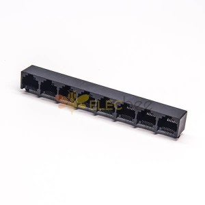 RJ45 Multi Port Jack 1-8 Multiple Port Black Plastic Through Hole PCB Mount RJ45 Multi Port Jack 1-8 Multiple Port Black Plastic