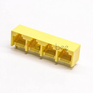 RJ45 Multiport 1*4 8P8C plastique jaune 90 degrés DIP Type PCB Mount 20pcs