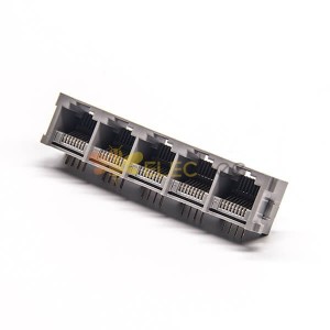 RJ45 الزاوية اليمني مقرنة 1 * 5 ميناء من خلال ثقب ل PCB جبل غير محمية جاك