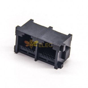 RJ45 소켓 PCB 마운트 180도 2 포트 무차막 블랙 플라스틱 관통 구멍