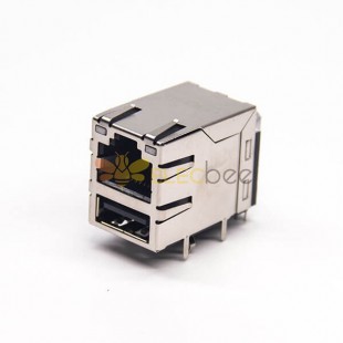Stacked RJ45 Jack USB 2.0 Right Angled Through Hole pour PCB Mount