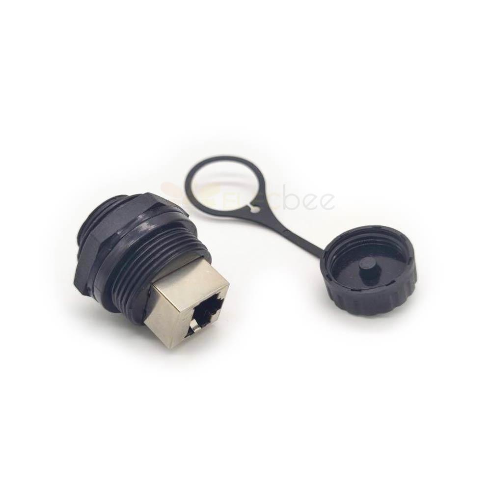 Adattatore da femmina a femmina per montaggio a pannello industriale schermato Cat6 RJ45 IP67 con cappuccio antipolvere