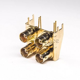 4 Holes BNC Connector Right Angled Female Through Hole PCB Mount Gold Plating 50Ohm 75 Ohm
