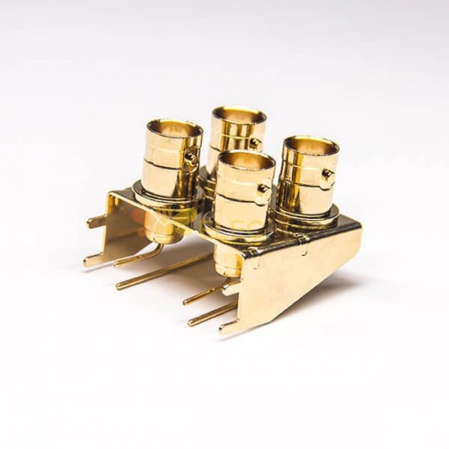 20 peças Conector BNC de 4 furos Fêmea em ângulo reto com furo passante montagem PCB folheado a ouro