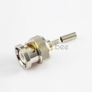 Conector BNC 75Ω macho reto para montagem de cabo crimpado para RG174/RG316