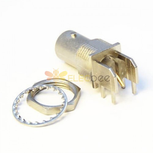 BNC PCB Connector 90° Female Front Bulkhead Through Hole Nickel Plating