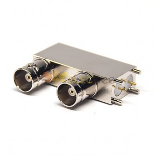 Dual BNC Connector Female Type 90 Degree Through Hole for PCB 50 Ohm