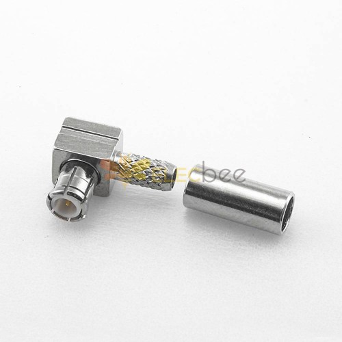 MCX Plug Crimp Connector Male Elbow Stainless Steel Nickel Plated 50Ω 75 Ohm
