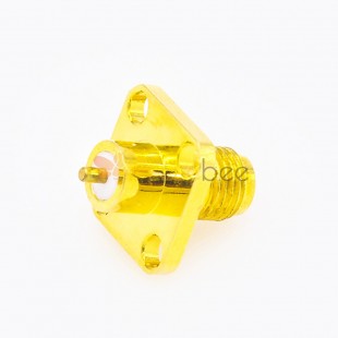 SMA 4 Furos Conector de flange feminino 180 graus PCB Placa de solda