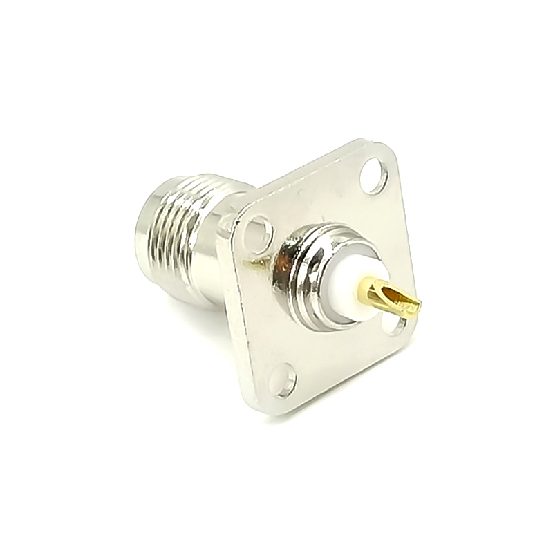 TNC Connector 4 Hole Flange Female Straight 50Ω Panel Mount Bulkhead Fitting Solder Termination