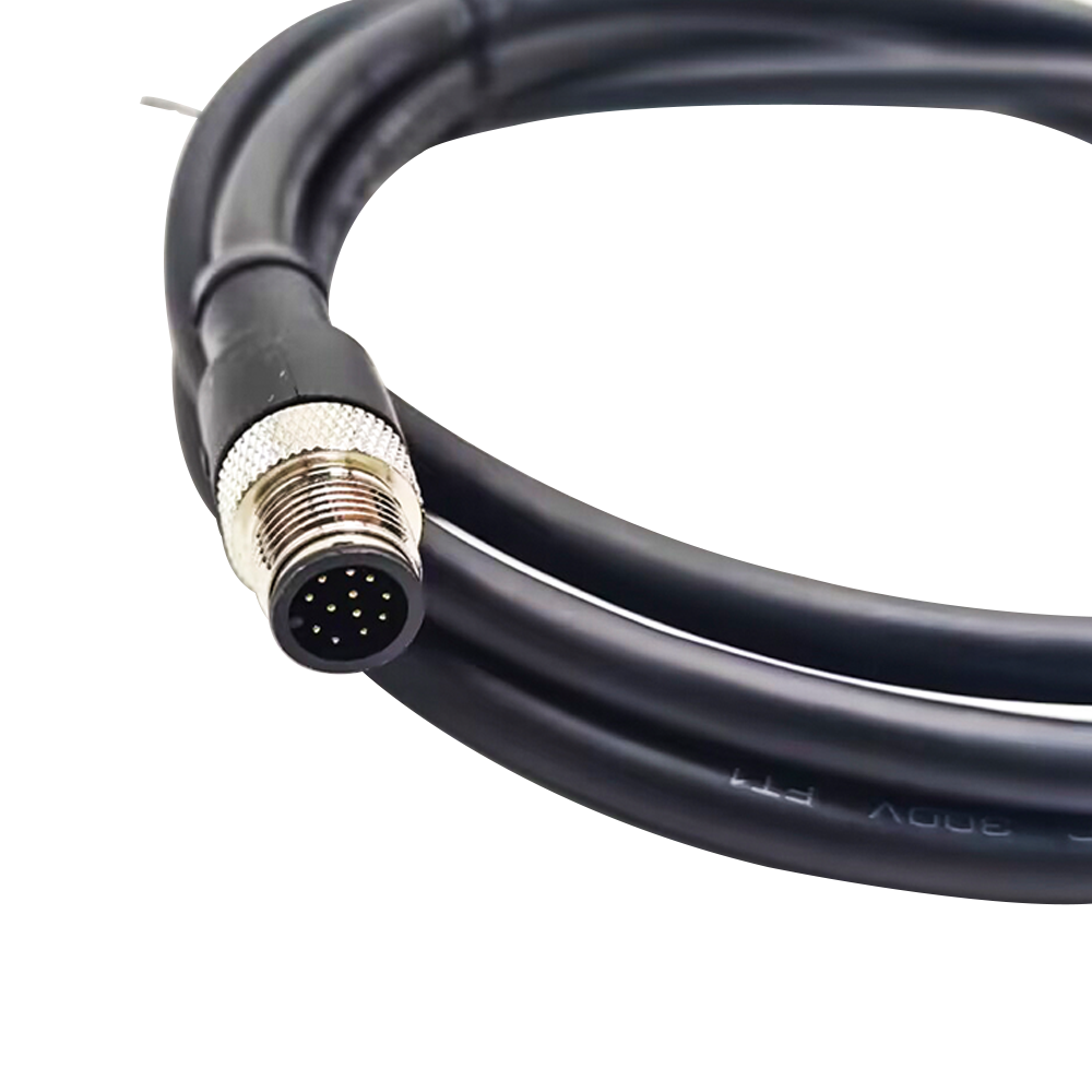 10 Stück M12 12-poliges Kabel, männlich, gerader Stecker, einseitiges Elektrokabel, 2 m, AWG26, A-Code, abgeschirmt