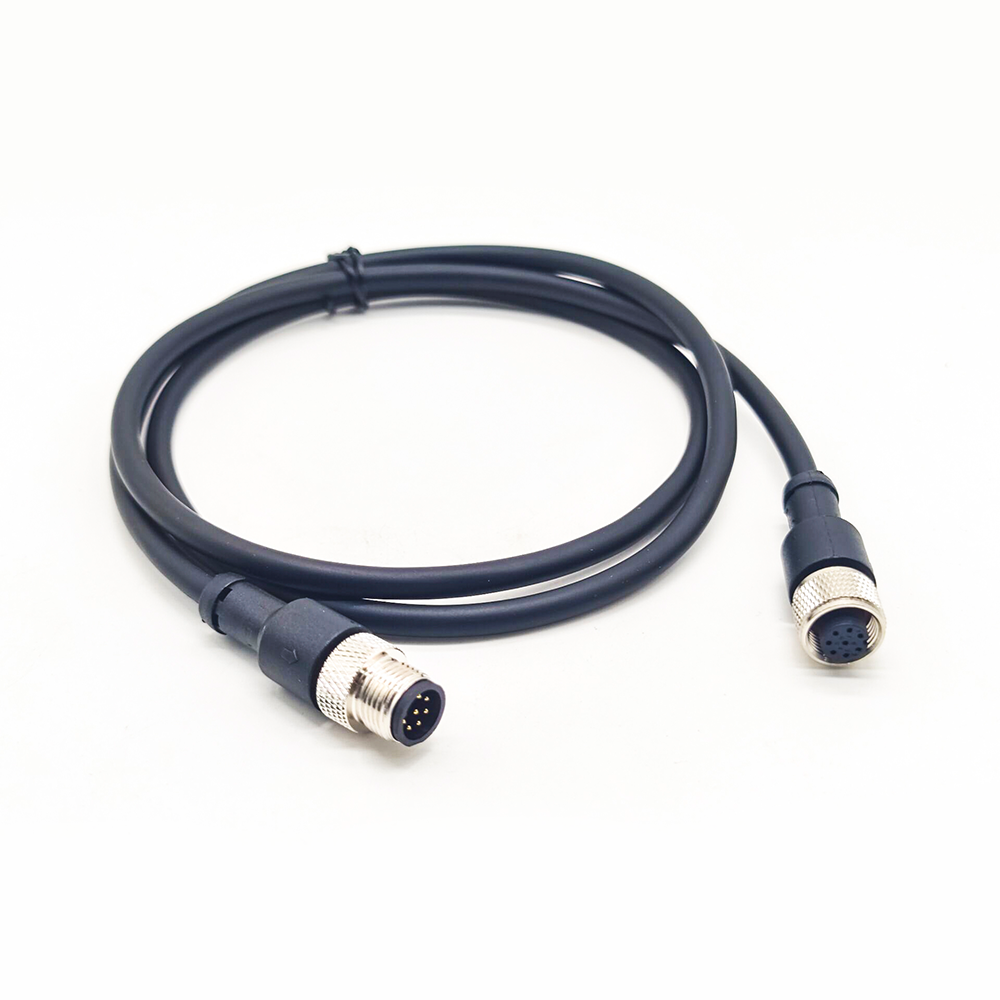 10 Stück M12 8-poliges Extensin-Kabel, A-Kodierung, gerader Stecker auf Buchse, 1 m AWG24, schwarzes PVC-Kabel