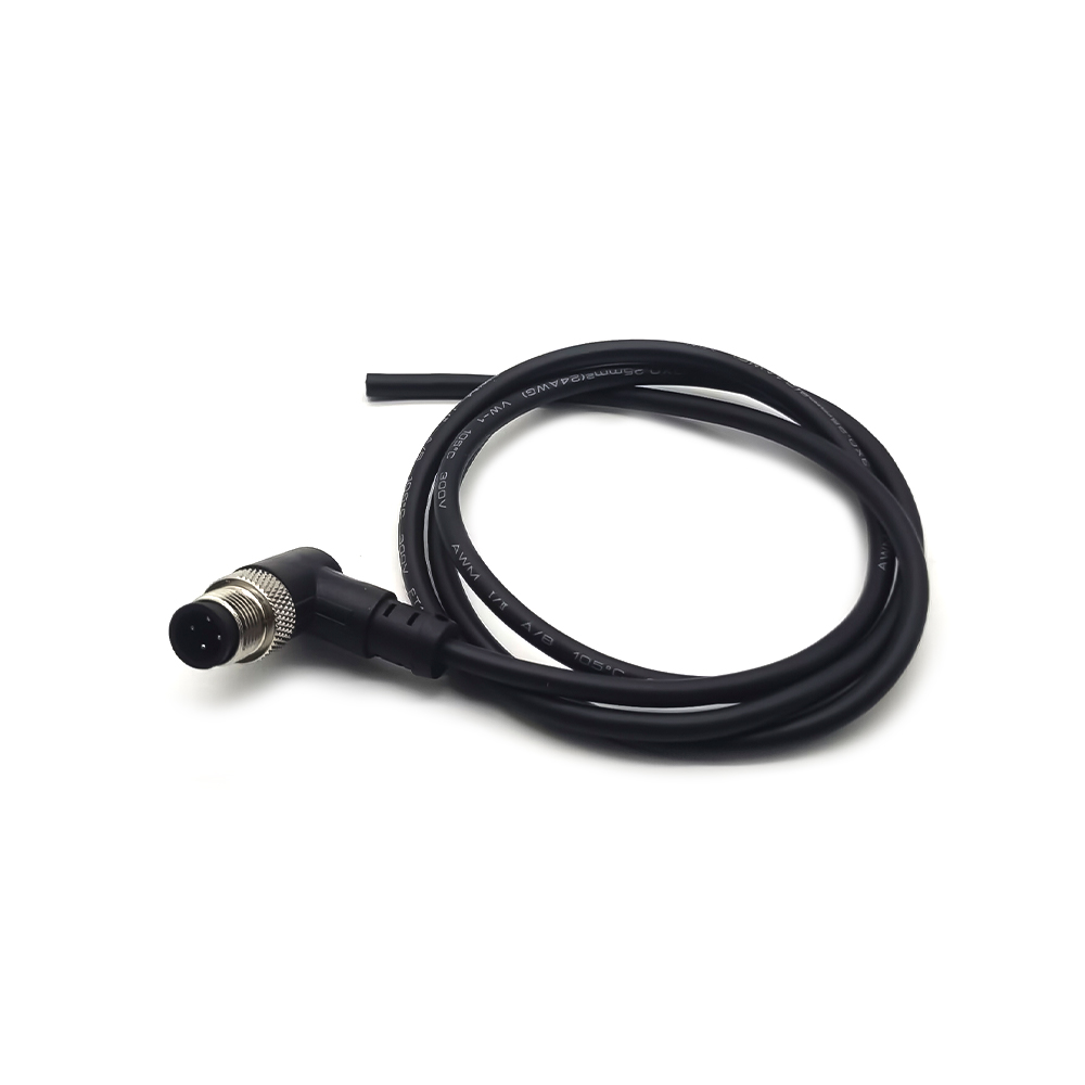 4 Pin M12 Cabo Masculino Direito Conector Angular Um código unshiled moldados cabo 1M AWG22 IP68 Cabo de PVC Preto