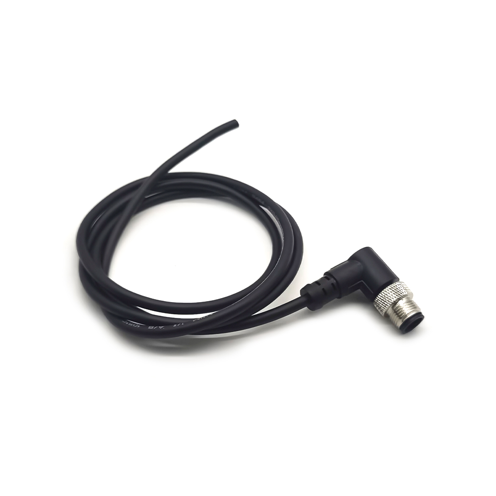 4 Pin M12 Kablo Erkek Açılı Konnektör A Kodu Şıvrık Kalıpsız Kablo 1M AWG22 IP68 PVC Kablo Siyah