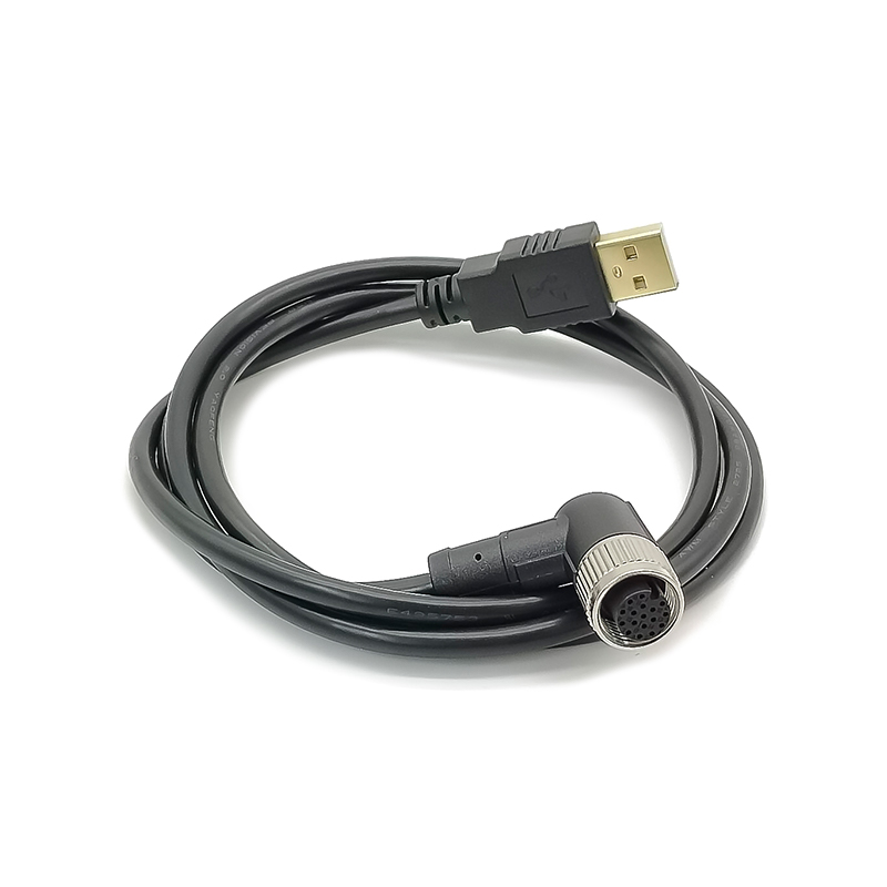 M12 17 Câble à broches A Code Femme Angled à USB Type A Mâle Câble droit Assemble unshiled 1M AWG26