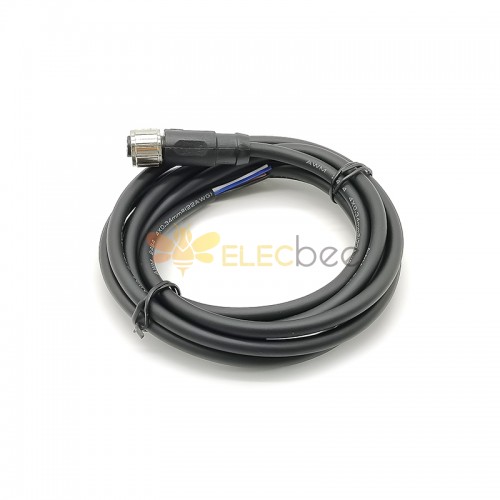 M12 4 Core A-Coding Female Straight Connector Molded 1.5M AWG22 PVC Black Cable Single Ended