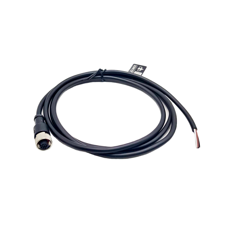 M12 4 القطب الإناث كابل الأسود كابل 5M AWG22 PVC ستره واحده انتهت علي التوالي A رمز غير شليد