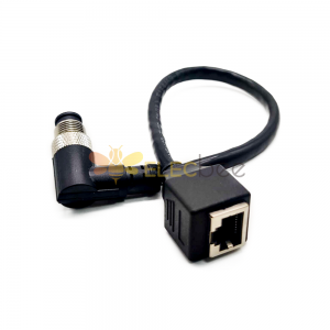 M12 4pin Connector Male Angled to RJ45 female Cable Cordsets 0.2Meter