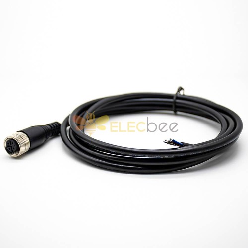 Cable de extensión M12, 4 pines, hembra, código A, conector recto, Cable moldeado, 2M, AWG22