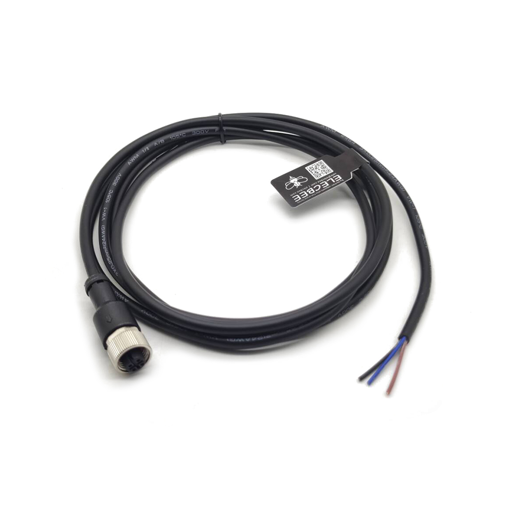 M12 母电缆直角 3Pin A 代码模压电缆 AWG22 带 2M 线
