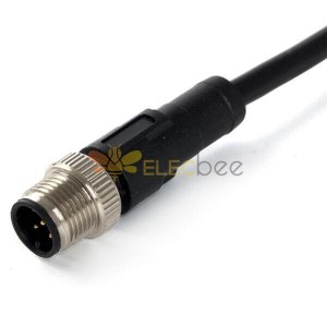 كبل مستشعر M12 4 جهات اتصال A Code ذكر مستقيم Overmoulded PVC Black Cable 1M AWG22