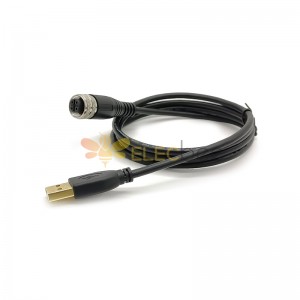 M12 auf USB-Kabel 180 Grad M12 A Code 4 Pin Buchse auf USB A Male Assembly Unshiled 1M AWG26