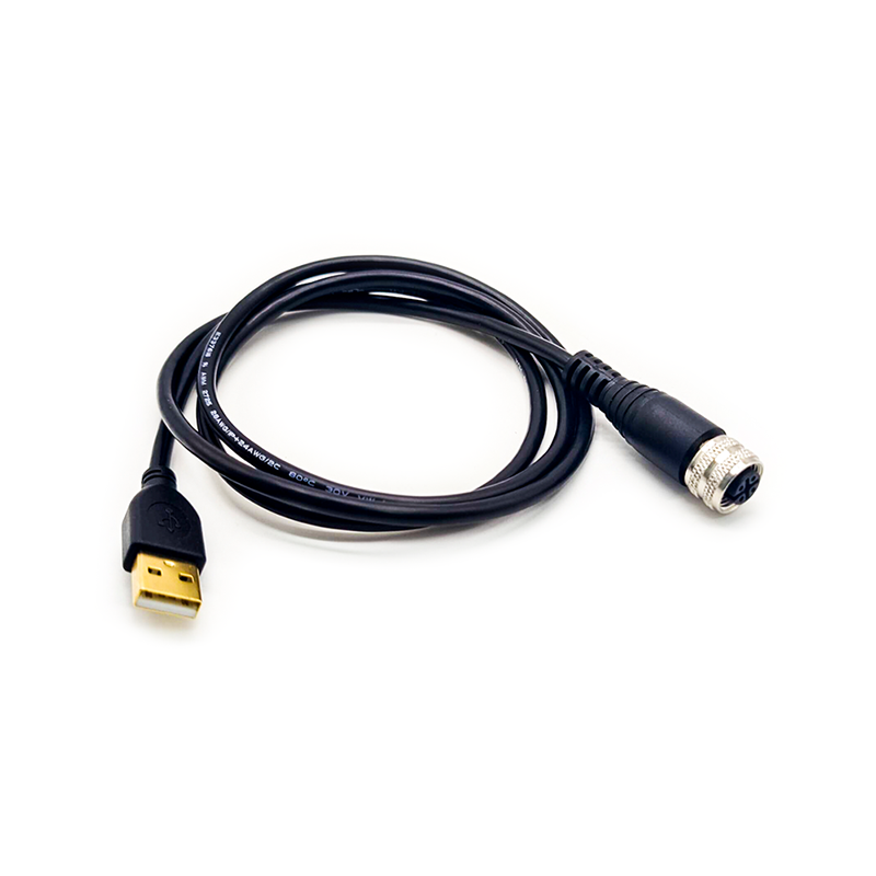 M12 auf USB-Kabel 180 Grad M12 A Code 4 Pin Buchse auf USB A Male Assembly Unshiled 1M AWG26