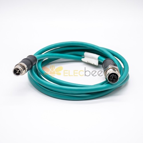 M12 X código macho a hembra cable recto cordsets azul 1M