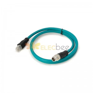 M12 X Coded To RJ45 Cable Assembly 180 Degree M12 8 Pin Male To RJ45 8P8C Male With Blue Plastic Cable 1M AWG24