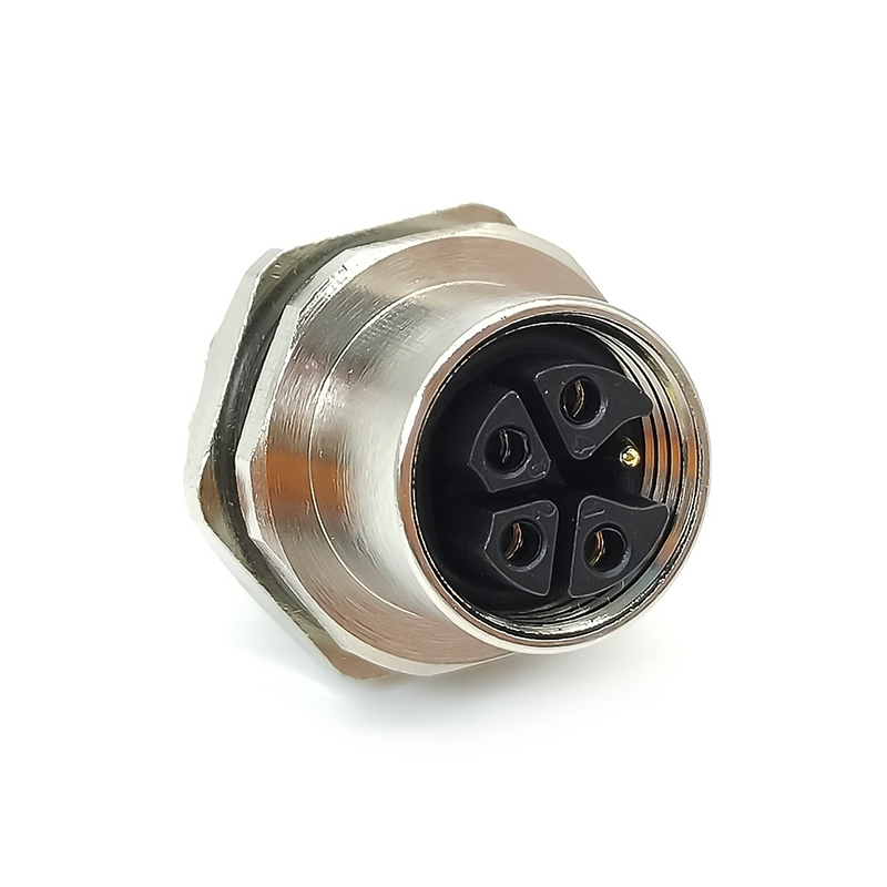 5 Pin M12 Connector Cable K-Coding Female Straight Waterproof Back Mount Panel Receptacles Cable Solder Type Shiled