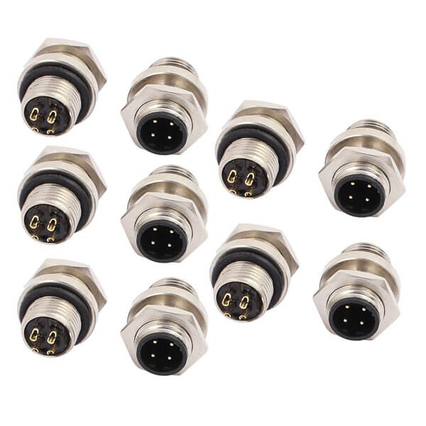 M12 4pin ذكر B-code Solder Contacts Panel Front Mount Connector 10PCS