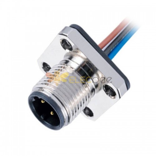 M12 4Pin Homme Panneau Mount Connector Power Single Wires 30CM AWG22 Straight Shiled D Code